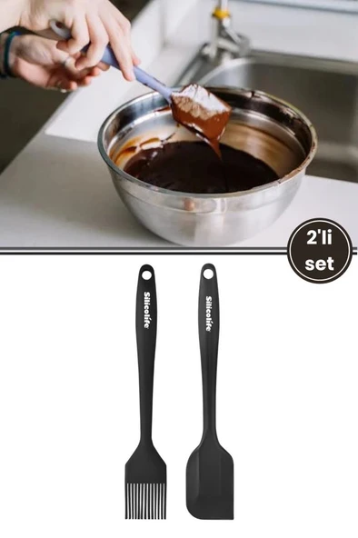 Silicolife Spatula ve Fırça Seti, Isıya Dayanıklı Yanmaz Yapışmaz Silikon Spatula ve Yumurta Fırçası 2’li Set ürün görseli 1