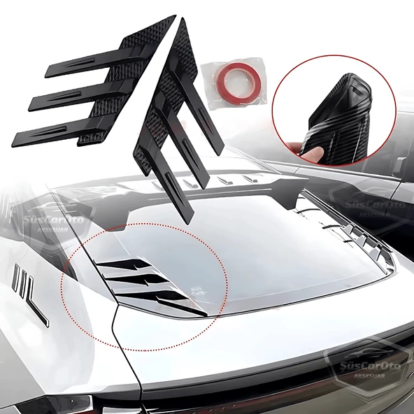 3D Sportif Üniversal Her Araca Uyumlu Arka Cam Havalandırma Venti Air Scoop İthal Dekor Ventil 2 Parça Siyah Sağ Sol Takım ürün görseli 1