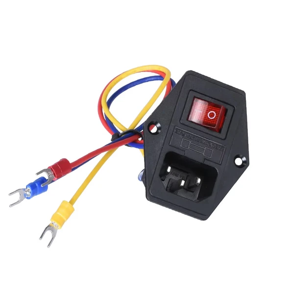 Kablolu 220V Erkek Power Soketi Sigorta Yuvalı ve Işıklı Açma Kapama Anahtarlı Kulaklıklı Montaj Tip ürün görseli 1
