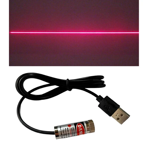Usb Kablolu 5mW 650nm Kırmızı Çizgi Lazer Modül 1 Metre Kablo Lens ile Odak Ayarlı 12mm Çap İşaretle ürün görseli 1