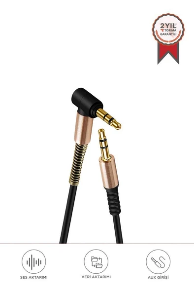 Torima XF-09 Siyah Altın Uçlu Araç Müzik Ses Kablosu Stereo Aux Akordiyon Kablo 3.5mm ürün görseli 1