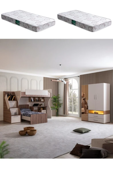 Ranza, Milano Genç Odası Takımı Çalışma Masalı Ranza 3 Kapaklı Dolap 2 Adet Comfort Yatak ürün görseli 1
