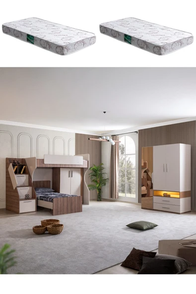 Ranza, Milano Genç Odası Takımı Dolaplı Ranza 3 Kapaklı Dolap 2 Adet Comfort Yatak ürün görseli 1