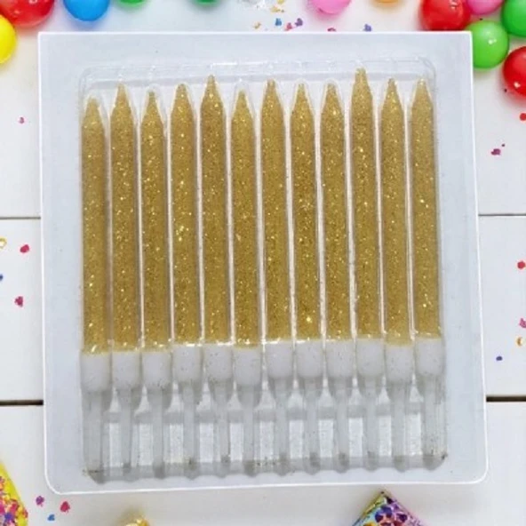 DOĞUM GÜNÜ PASTA MUMU GOLD 12 ADET SİMLİ  MUM 10 CM KUTLAMA MUMU ürün görseli 1
