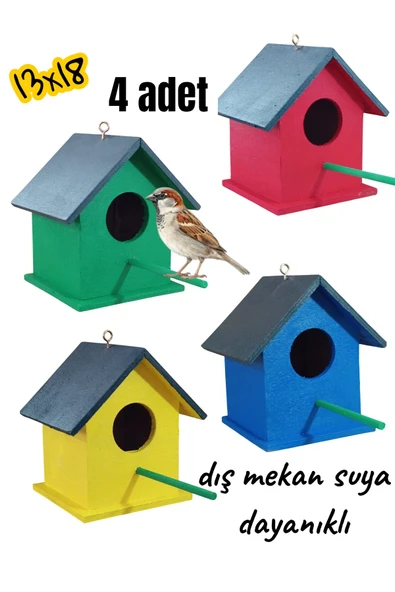 Ahşap Kuş Yuvası Kuş Evi 4 Adet 13x18 ürün görseli 1