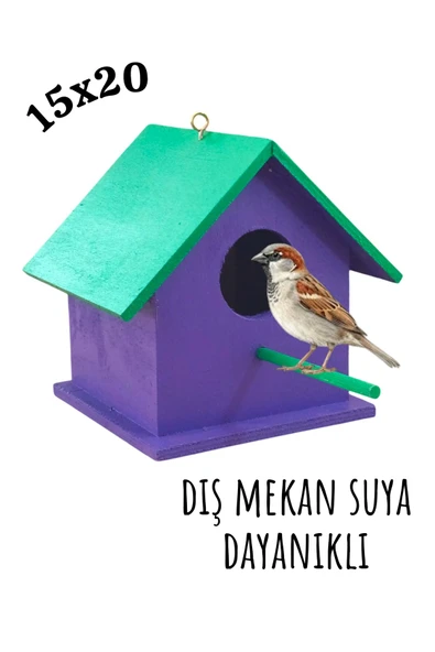 Ahşap Kuş Yuvası Dış Mekan Suya Dayanıklı 15x15x20 Cm ürün görseli 1