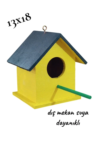 Ahşap Kuş Yuvası Kuş Evi Vernikli Kancalı 13x18 Cm ürün görseli 1