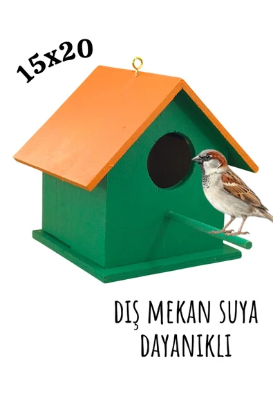 Ahşap Kuş Yuvası Kuş Evi Dış Mekan Suya Dayanıklı 15x15x20 Cm ürün görseli 1