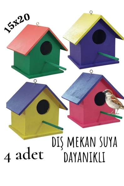Ahşap Kuş Yuvası Dış Mekan Suya Dayanıklı 4 Adet 15x15x20 Cm ürün görseli 1