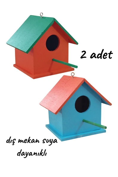 Ahşap Kuş Yuvası Kuş Evi Dış Mekan Suya Dayanıklı 2 Adet 15x15x20 Cm ürün görseli 1