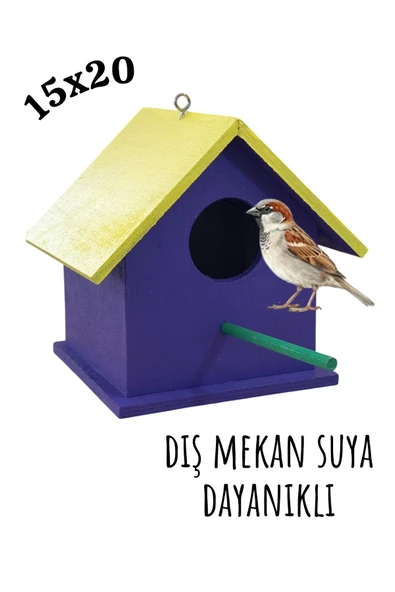 Ahşap Kuş Evi Kuş Yuvası Muhabbet Kuşu Dış Mekan Suya Dayanıklı 15x15x20 Cm ürün görseli 1