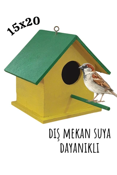 Ahşap Kuş Evi Kuş Yuvası Muhabbet Kuşu Dış Mekan Suya Dayanıklı 15x15x20 Cm Cm ürün görseli 1