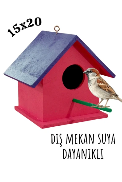 Ahşap Kuş Yuvası Kuş Evi Muhabbet Kuşu Dış Mekan Suya Dayanıklı 15x15x20 Cm ürün görseli 1