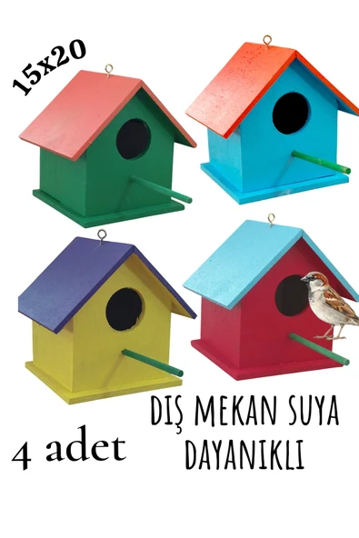 Ahşap Kuş Evi Kuş Yuvası Dış Mekan Suya Dayanıklı 4 Adet 15x15x20 Cm ürün görseli 1