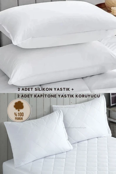 Formeya   2 Adet Silikon Yastık Ve 2 Adet %100 Pamuk Kapitone Yastık Koruyucu 50 X 70 cm ürün görseli 1