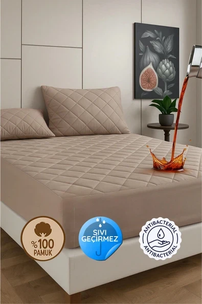 Formeya   Pamukkale Renkli Alez Kahverengi %100 Pamuk Kapitone Sıvı Geçirmez Alez Çarşaf Fitted (16 Ebat) ürün görseli 1