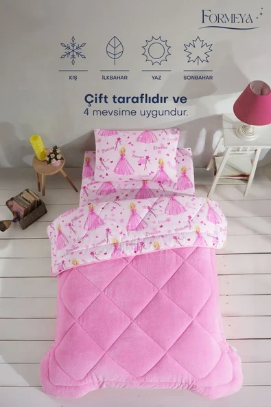 Formeya Princess Desenli Tek Kişilik Çift Taraflı Wellsoft Yorgan ve Yastık Kılıfı Seti (Çarşafsız) ürün görseli 1