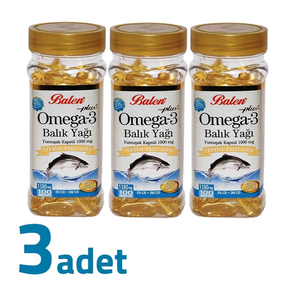 Balen Plus+ Omega3 Balık Yağı Yumuşak Kapsül 1380mg x 100 Kapsül x 3 Kutu ürün görseli 1