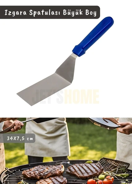 Barbekü Spatulası Paslanmaz Izgara Spatulası Çelik Hamburger Spatulası 34 cm ürün görseli 1