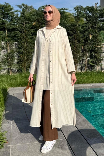 Çizgili Natural Kap Kahve - Resim 6
