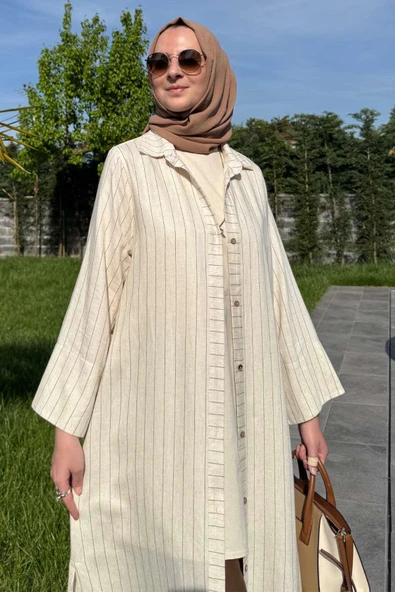 Çizgili Natural Kap Kahve - Resim 9