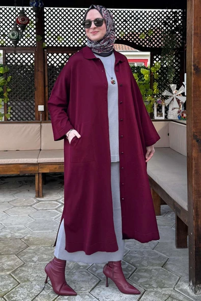 Panço Triko Hırka Bordo - Resim 3