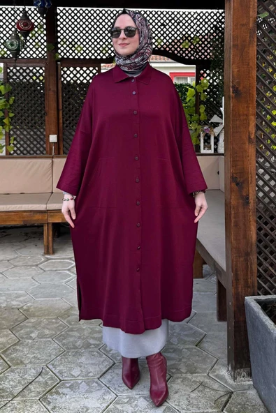 Panço Triko Hırka Bordo - Resim 6