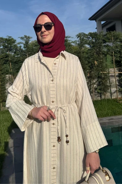 Çizgili Natural Kap Siyah - Resim 2