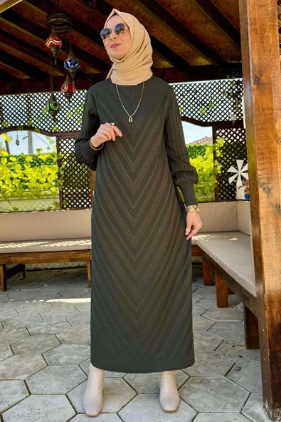 Yağmur Triko Elbise Haki - Resim 4