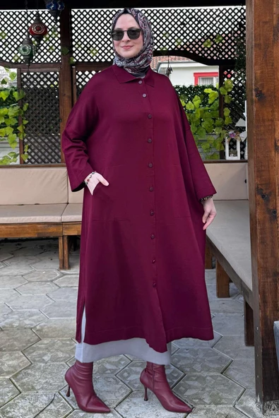 Panço Triko Hırka Bordo - Resim 2