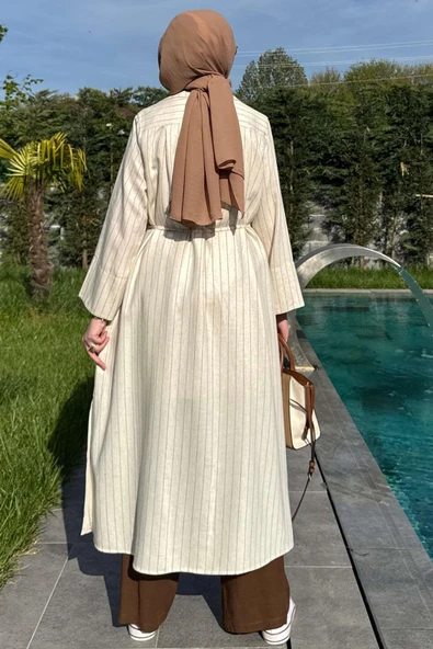 Çizgili Natural Kap Kahve - Resim 10