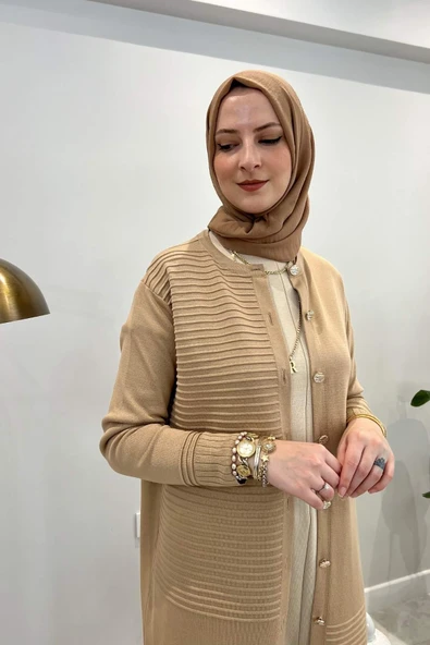 Manolya Bej Triko Hırka - Resim 7