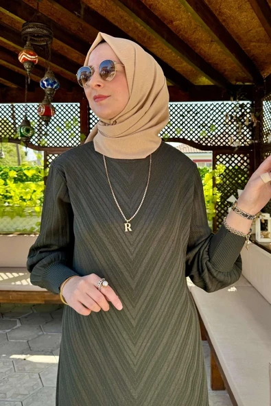 Yağmur Triko Elbise Haki - Resim 2
