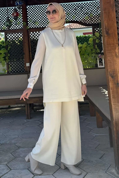 Pantolonlu İç Takım Ekru - Resim 5