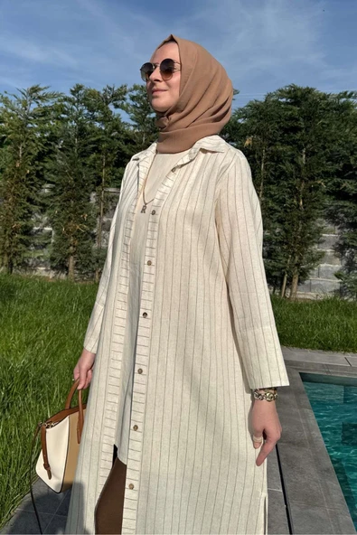 Çizgili Natural Kap Kahve - Resim 5