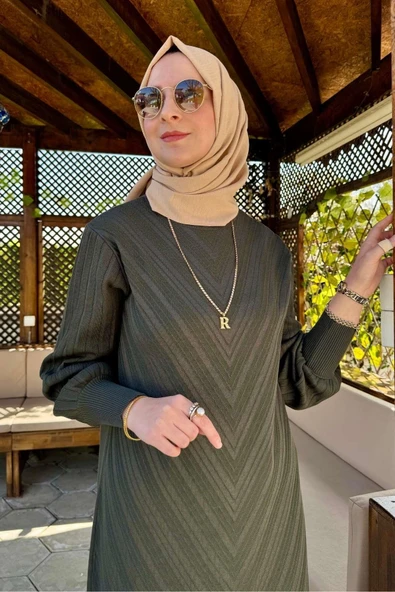 Yağmur Triko Elbise Haki - Resim 6