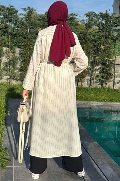 Çizgili Natural Kap Siyah - Resim 8