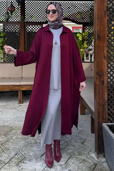 Panço Triko Hırka Bordo - Resim 4