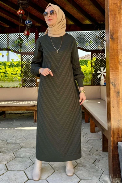 Yağmur Triko Elbise Haki - Resim 7