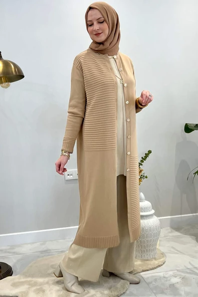Manolya Bej Triko Hırka - Resim 4