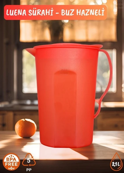 Luena Sürahi PP-5 Kokusuz Sürahi Soğutuculu Turuncu Sürahi Bpa Free 2,1 L ürün görseli 1