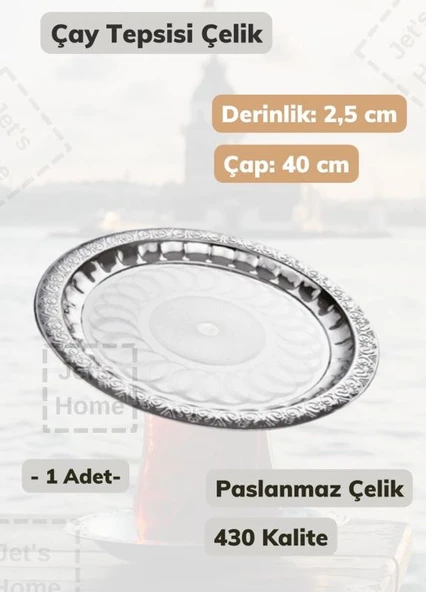 Çelik Çay Tepsisi 40 cm Paslanmaz Çelik Tepsi ürün görseli 1
