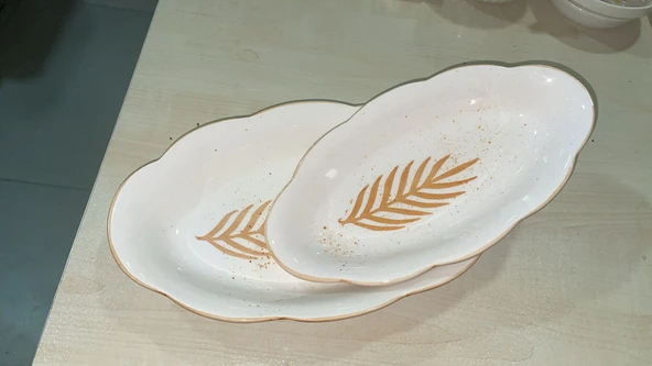 2li El yapımı desenli servis tabağı sunum tabağı - Resim 4