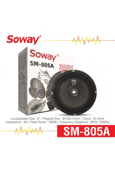 EXVOL SOWAY SM-805A 20CM MİDRANGE KURŞUN GÖBEK 300W 60RMS HOPARLÖR (2ADET) ürün görseli 1