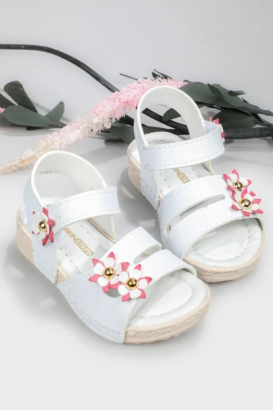 Beınsteps Çiçekli Cırtlı Rahat Beyaz Çocuk Sandalet 2455 ürün görseli 1