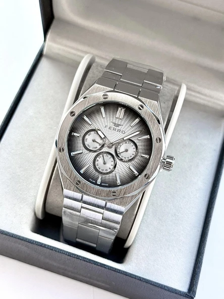Ferro FM11537AWT-A2 Quartz Çelik Gri Siyah Kadran 42 mm Erkek Kol Saati ürün görseli 1