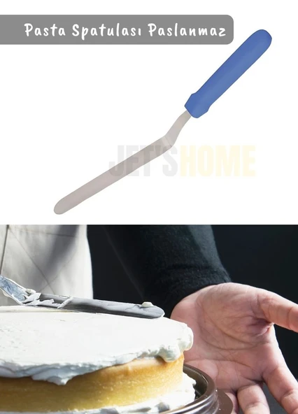 Eğik Pasta Spatulası Paslanmaz Krema Spatula Çelik Orta Boy 38 cm ürün görseli 1