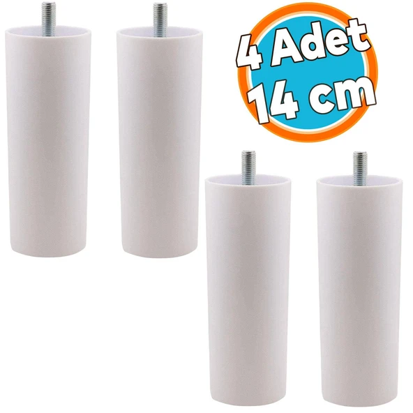 4 Adet Mobilya Kanepe Koltuk Baza Yükseltme M8 Civatalı İnce Diş Destek Ayağı Ayakları Beyaz 14 cm ürün görseli 1