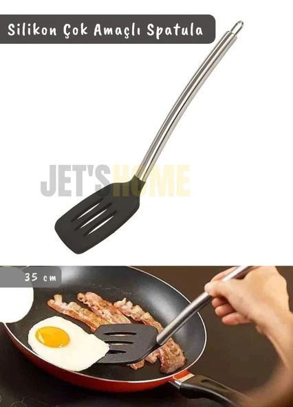 Silikon Spatula Servis Spatulası Çok Amaçlı Spatula Paslanmaz Saplı Siyah 35 cm ürün görseli 1