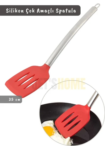 Silikon Spatula Servis Spatulası Çok Amaçlı Spatula Paslanmaz Saplı Kırmızı 35 cm ürün görseli 1